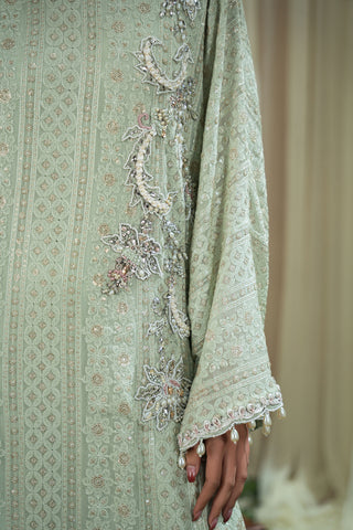 Mint Chikankari Tassle Kaftan (D-08)