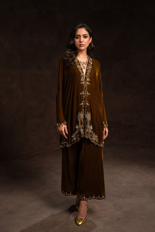 Statement Olive Brown Matching Velvet Separates (D-09-A)