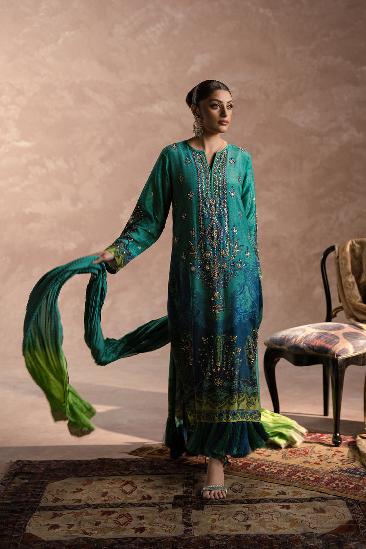 Peacock Garden Kaftan Set (D-01)