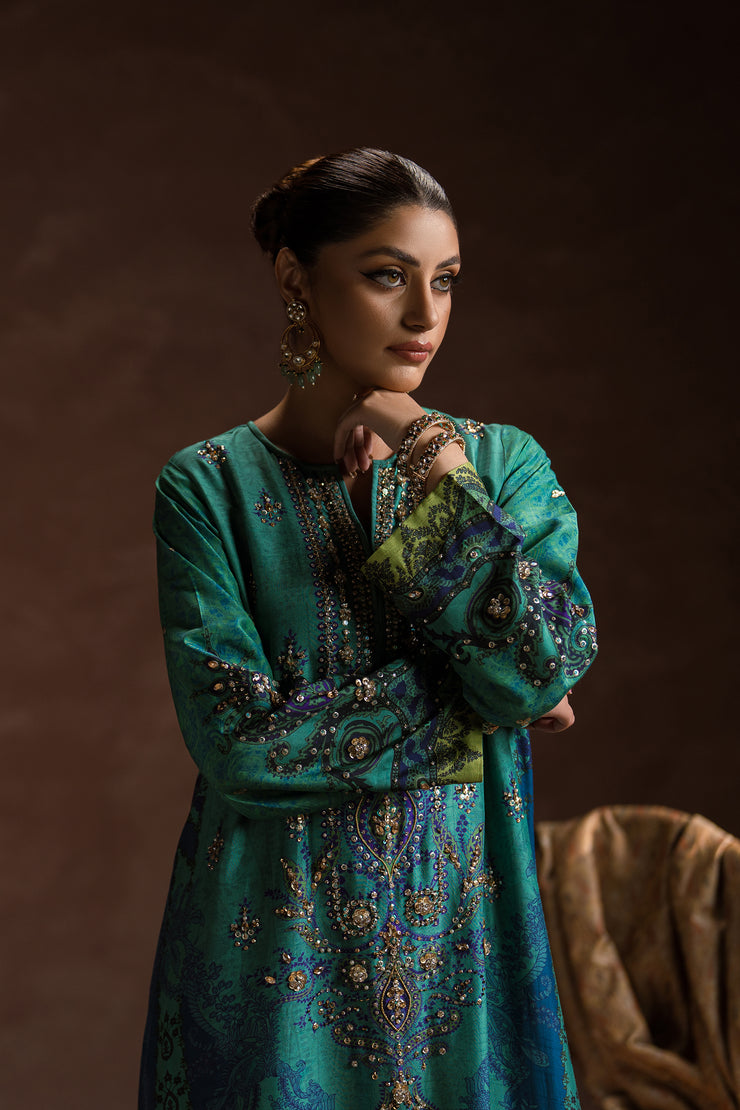 Peacock Garden Kaftan Set (D-01)