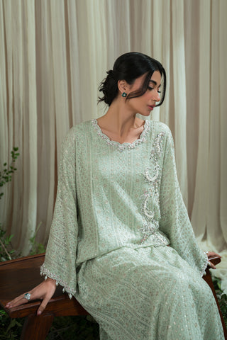 Mint Chikankari Tassle Kaftan (D-08)